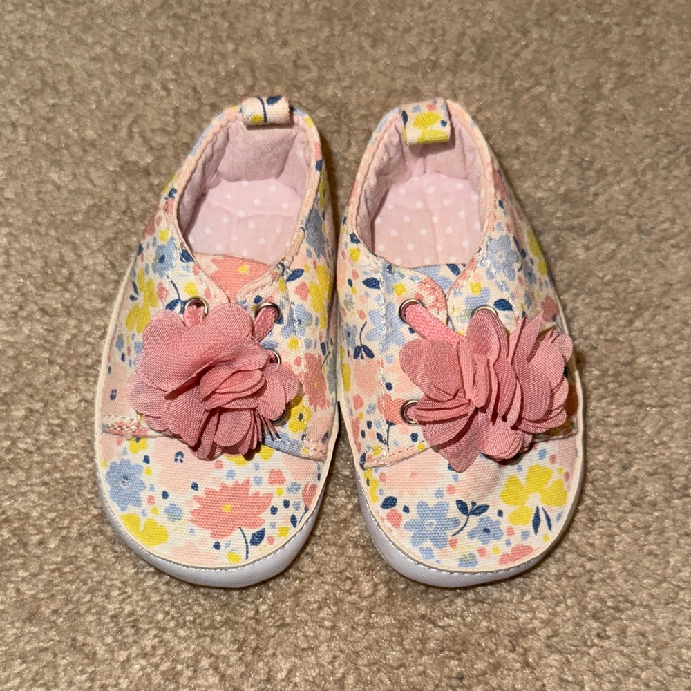 Floral Baby Shoes with Pink Accents